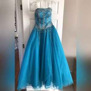 Vintage Y2K Elegant Blue Strapless Prom Dress